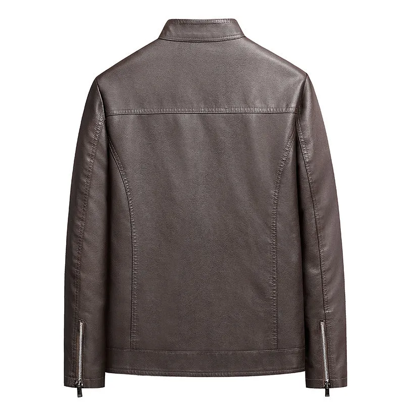 Herren Schlichte Kunstleder-Cityjacke mit Stehkragen, Zweiwege-Reißverschluss & Eingrifftaschen Drune