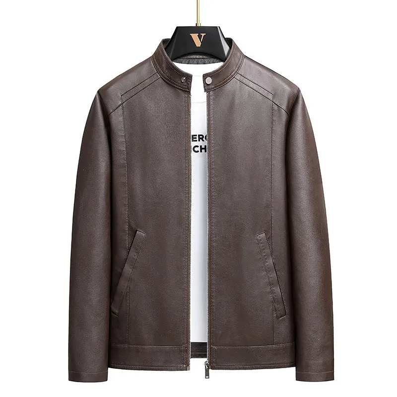 Herren Schlichte Kunstleder-Cityjacke mit Stehkragen, Zweiwege-Reißverschluss & Eingrifftaschen Drune