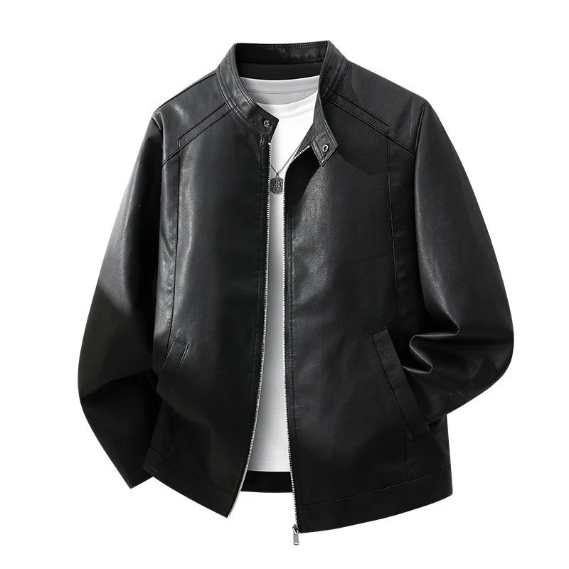 Herren Schlichte Kunstleder-Cityjacke mit Stehkragen, Zweiwege-Reißverschluss & Eingrifftaschen Drune