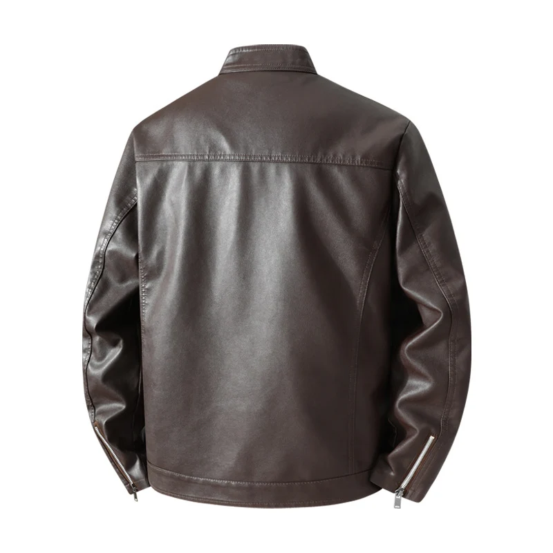 Herren Schlichte Kunstleder-Cityjacke mit Stehkragen, Zweiwege-Reißverschluss & Eingrifftaschen Drune