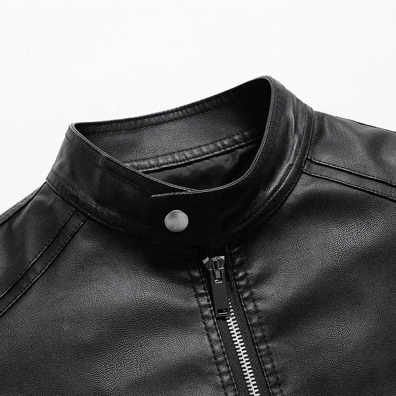 Herren Schlichte Kunstleder-Cityjacke mit Stehkragen, Zweiwege-Reißverschluss & Eingrifftaschen Drune