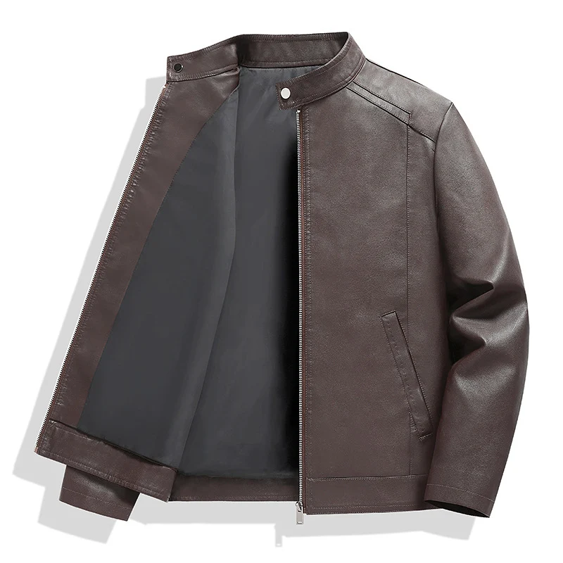 Herren Schlichte Kunstleder-Cityjacke mit Stehkragen, Zweiwege-Reißverschluss & Eingrifftaschen Drune