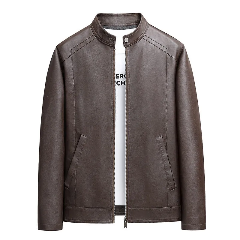 Herren Schlichte Kunstleder-Cityjacke mit Stehkragen, Zweiwege-Reißverschluss & Eingrifftaschen Drune