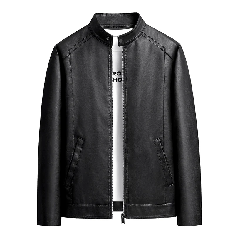 Herren Schlichte Kunstleder-Cityjacke mit Stehkragen, Zweiwege-Reißverschluss & Eingrifftaschen Drune