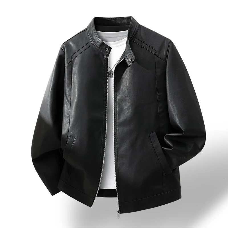 Herren Schlichte Kunstleder-Cityjacke mit Stehkragen, Zweiwege-Reißverschluss & Eingrifftaschen Drune