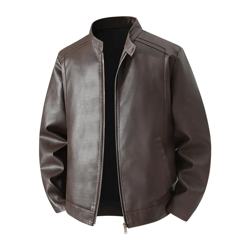 Herren Schlichte Kunstleder-Cityjacke mit Stehkragen, Zweiwege-Reißverschluss & Eingrifftaschen Drune