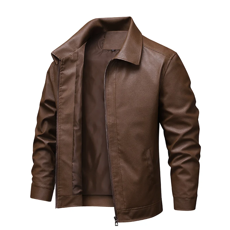 Herren Schlanke Kunstleder-Hemdblouson mit verdeckter Reißverschlussfront & elastischem Saum Drune