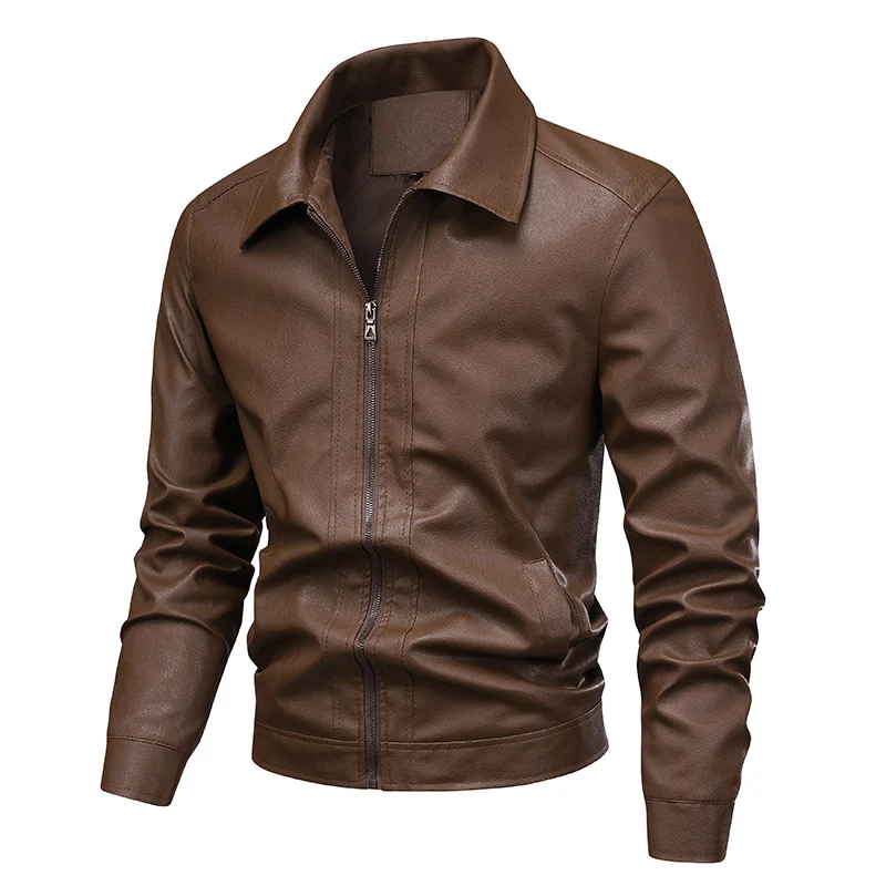 Herren Schlanke Kunstleder-Hemdblouson mit verdeckter Reißverschlussfront & elastischem Saum Drune