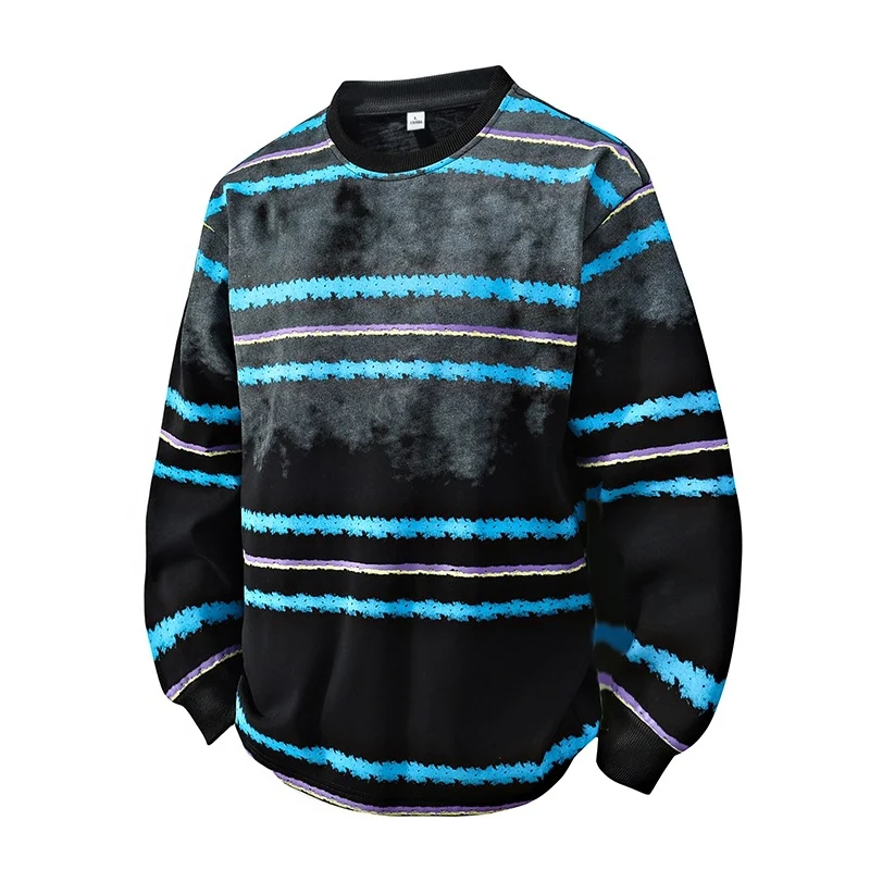 Herren Rundhals-Sweatshirt mit Aquarellstreifen und gerippten Bündchen Drune
