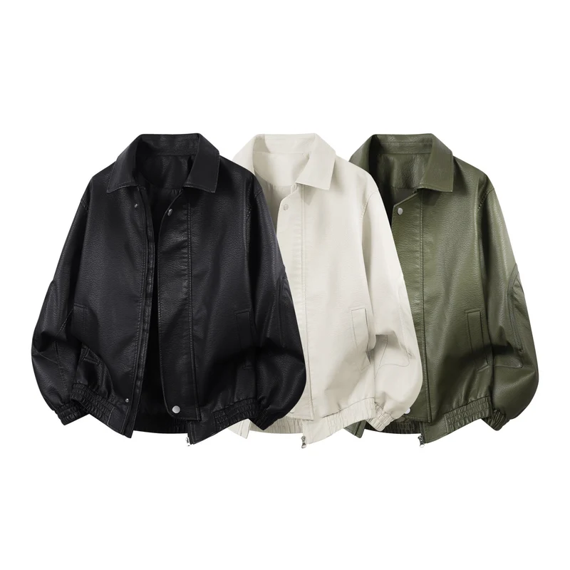 Herren Robuste Kunstleder‑Bomberjacke mit Cordkragen, Zwei‑Wege‑Reißverschluss & Reißverschluss‑Taschen Drune