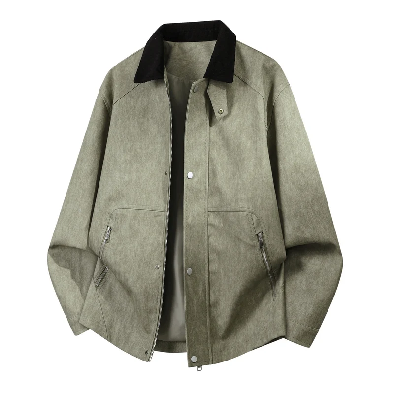 Herren Robuste Kunstleder‑Bomberjacke mit Cordkragen, Zwei‑Wege‑Reißverschluss & Reißverschluss‑Taschen Drune