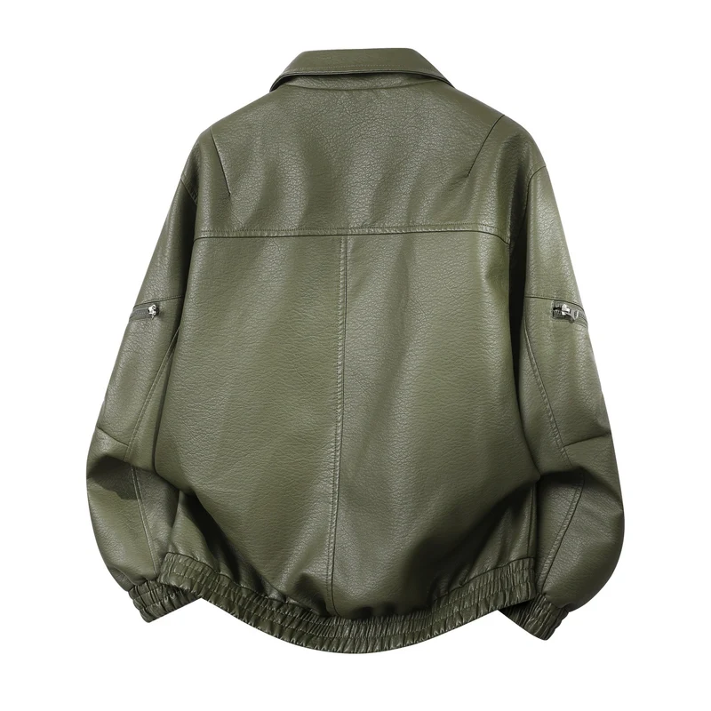 Herren Robuste Kunstleder‑Bomberjacke mit Cordkragen, Zwei‑Wege‑Reißverschluss & Reißverschluss‑Taschen Drune