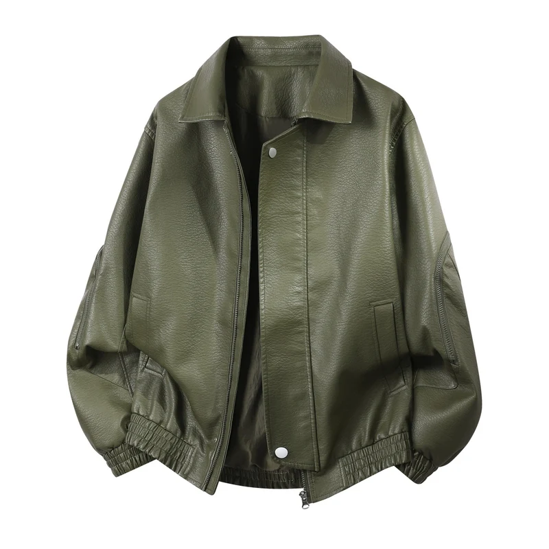 Herren Robuste Kunstleder‑Bomberjacke mit Cordkragen, Zwei‑Wege‑Reißverschluss & Reißverschluss‑Taschen Drune