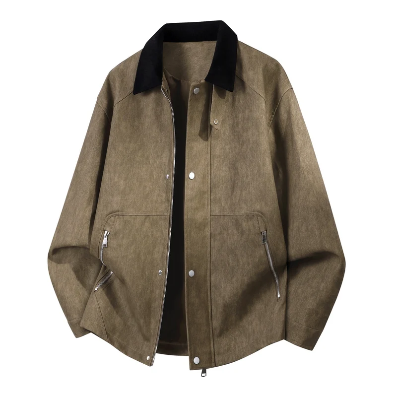 Herren Robuste Kunstleder‑Bomberjacke mit Cordkragen, Zwei‑Wege‑Reißverschluss & Reißverschluss‑Taschen Drune