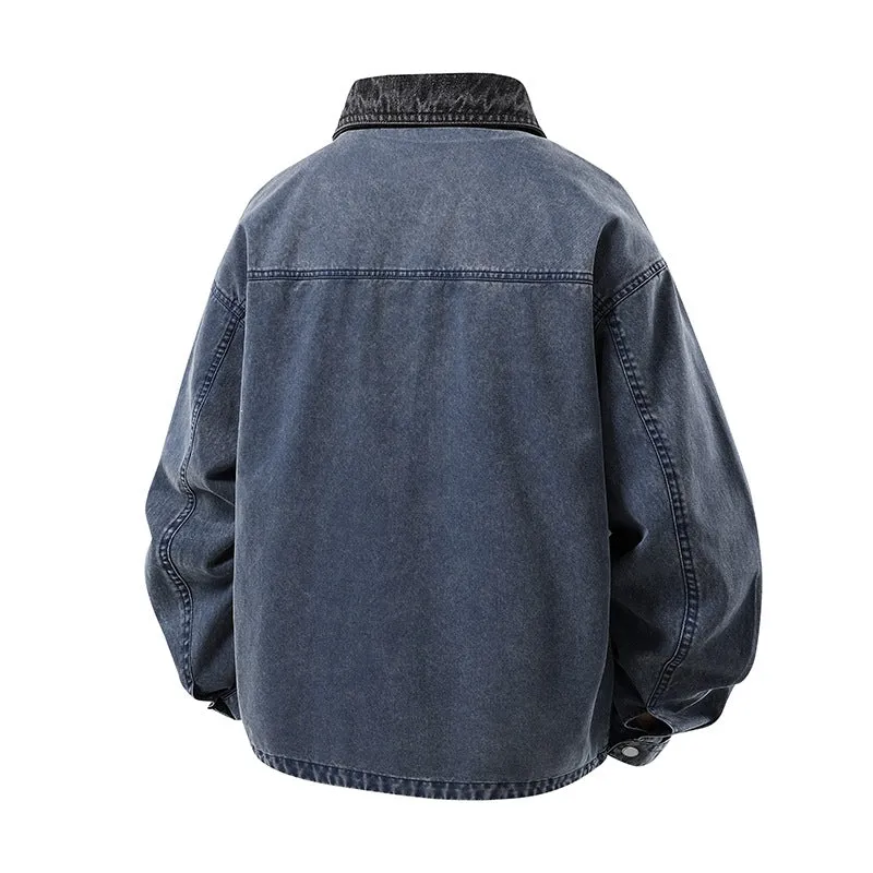 Herren Oversized Denim‑Überhemdjacke mit Druckknopffront, Brusttaschen & Reißverschluss-Detail Drune