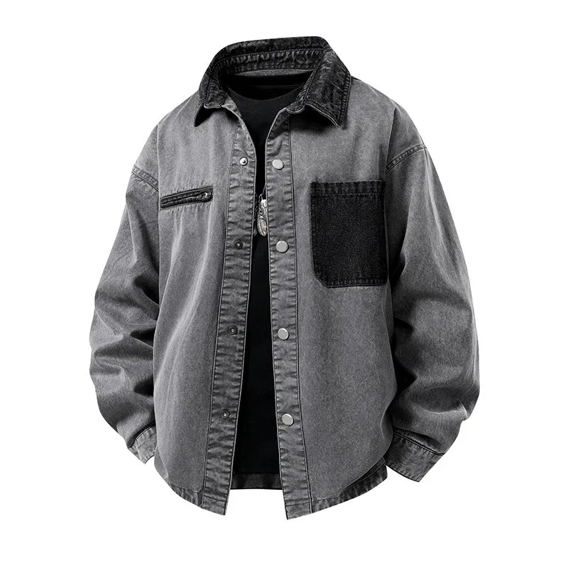 Herren Oversized Denim‑Überhemdjacke mit Druckknopffront, Brusttaschen & Reißverschluss-Detail Drune