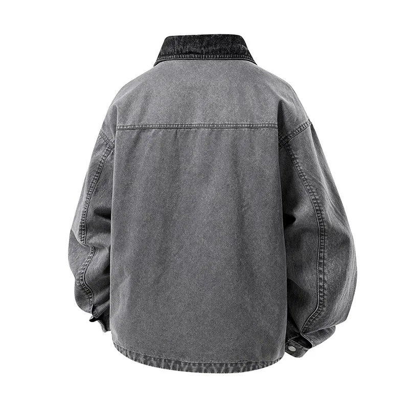 Herren Oversized Denim‑Überhemdjacke mit Druckknopffront, Brusttaschen & Reißverschluss-Detail Drune