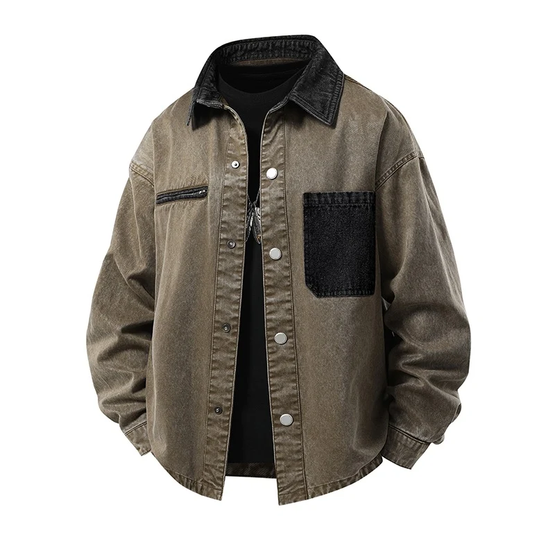 Herren Oversized Denim‑Überhemdjacke mit Druckknopffront, Brusttaschen & Reißverschluss-Detail Drune