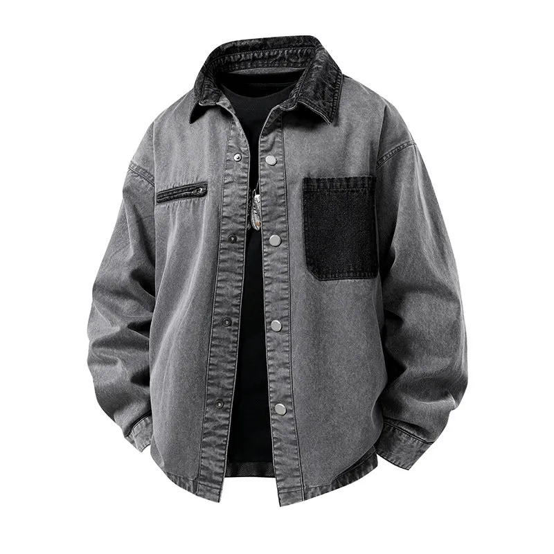 Herren Oversized Denim‑Überhemdjacke mit Druckknopffront, Brusttaschen & Reißverschluss-Detail Drune