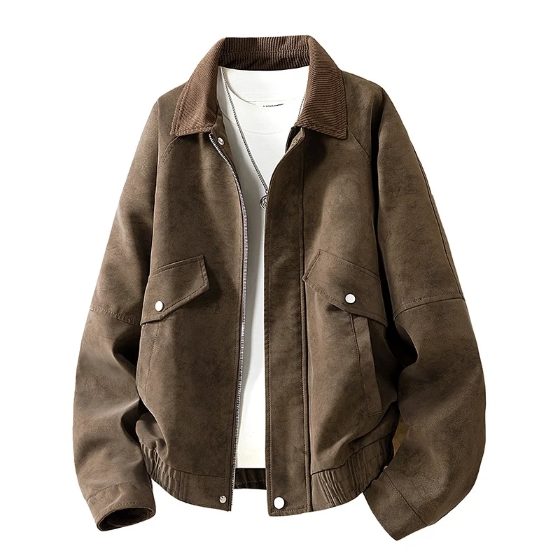 Herren Oversize Velours‑Optik Übergangsblouson mit Hemdkragen, Reißverschluss & elastischem Saum Drune