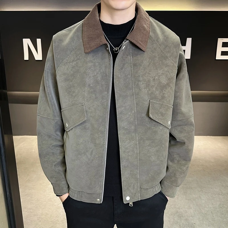 Herren Oversize Velours‑Optik Übergangsblouson mit Hemdkragen, Reißverschluss & elastischem Saum Drune
