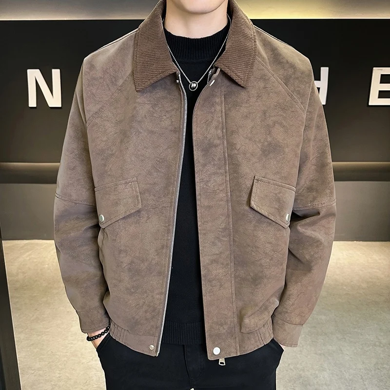Herren Oversize Velours‑Optik Übergangsblouson mit Hemdkragen, Reißverschluss & elastischem Saum Drune