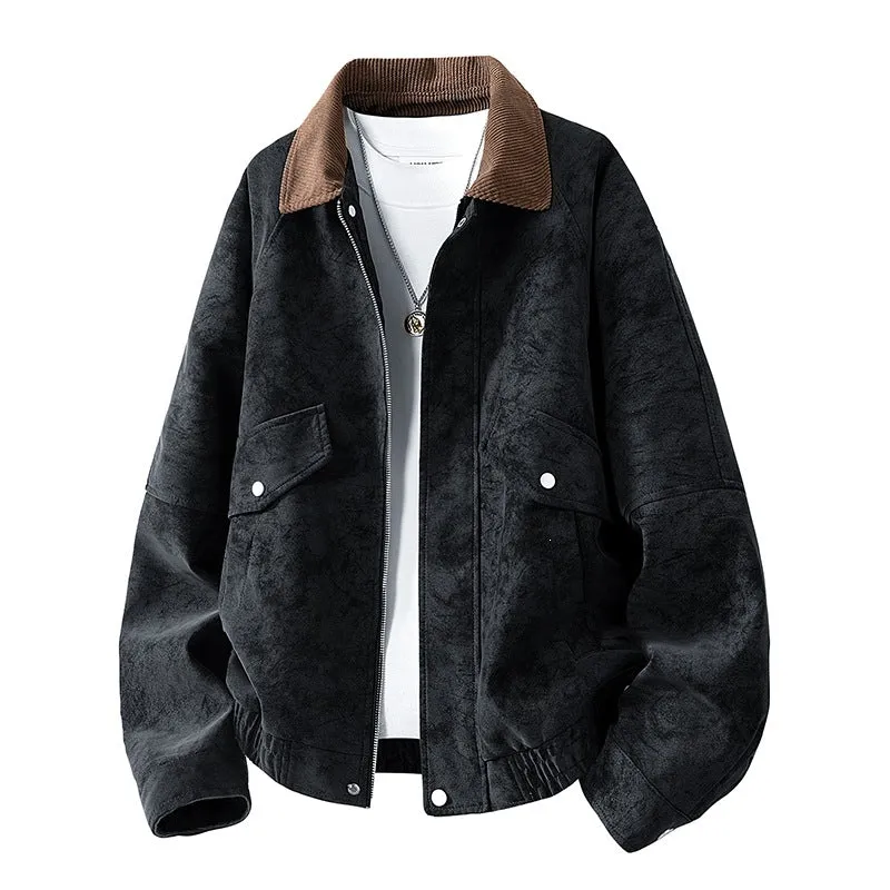 Herren Oversize Velours‑Optik Übergangsblouson mit Hemdkragen, Reißverschluss & elastischem Saum Drune