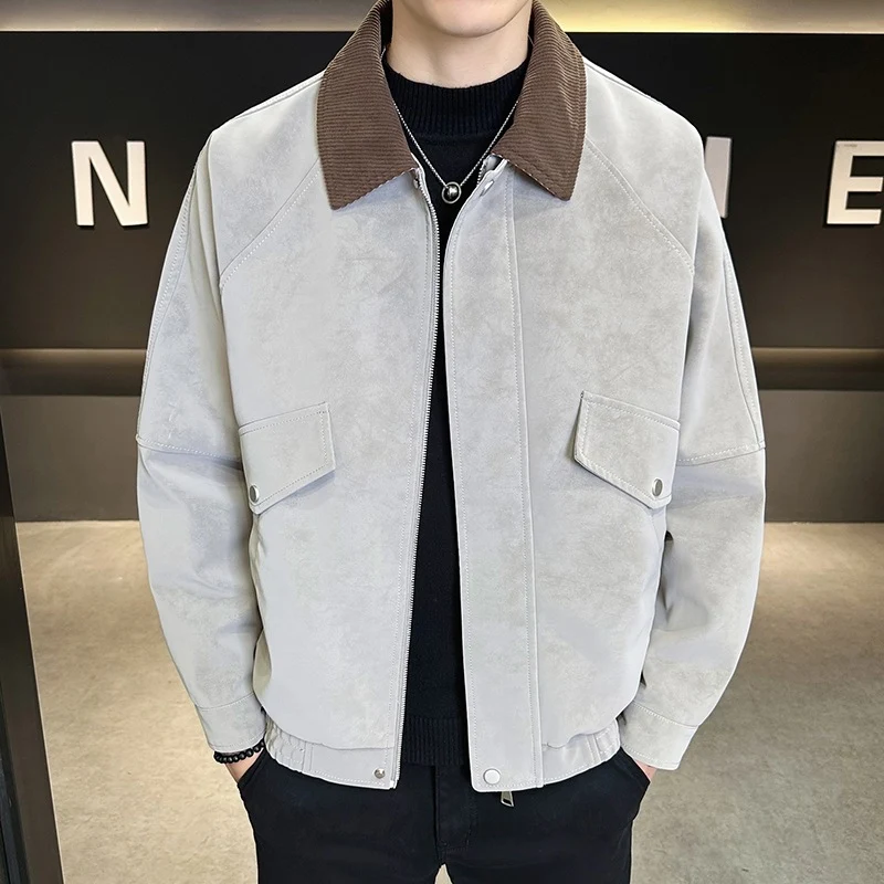 Herren Oversize Velours‑Optik Übergangsblouson mit Hemdkragen, Reißverschluss & elastischem Saum Drune