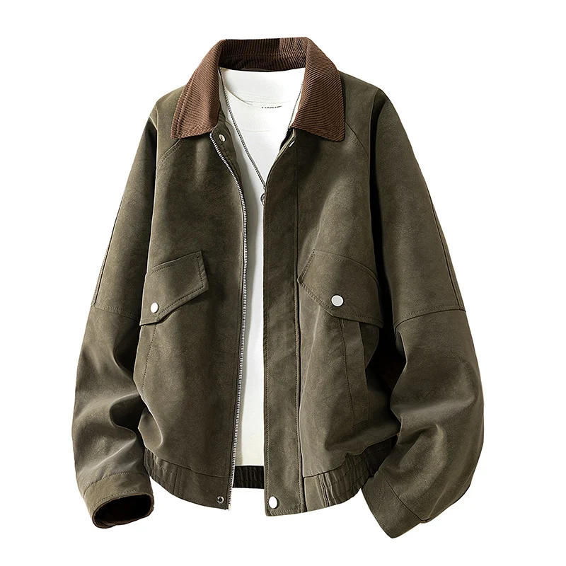 Herren Oversize Velours‑Optik Übergangsblouson mit Hemdkragen, Reißverschluss & elastischem Saum Drune