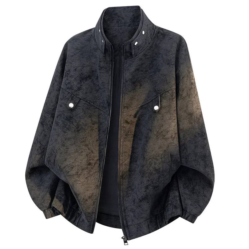 Herren Oversize Velours-Optik Bomberjacke mit hohem Stehkragen, asymmetrischer Brustpasse & elastischem Saum Drune
