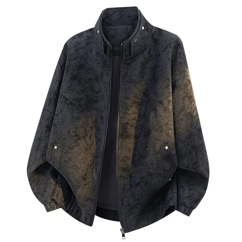 Herren Oversize Velours-Optik Bomberjacke mit hohem Stehkragen, asymmetrischer Brustpasse & elastischem Saum Drune