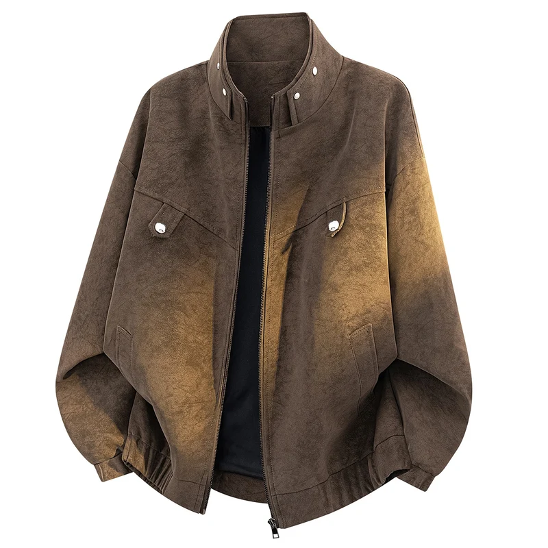 Herren Oversize Velours-Optik Bomberjacke mit hohem Stehkragen, asymmetrischer Brustpasse & elastischem Saum Drune