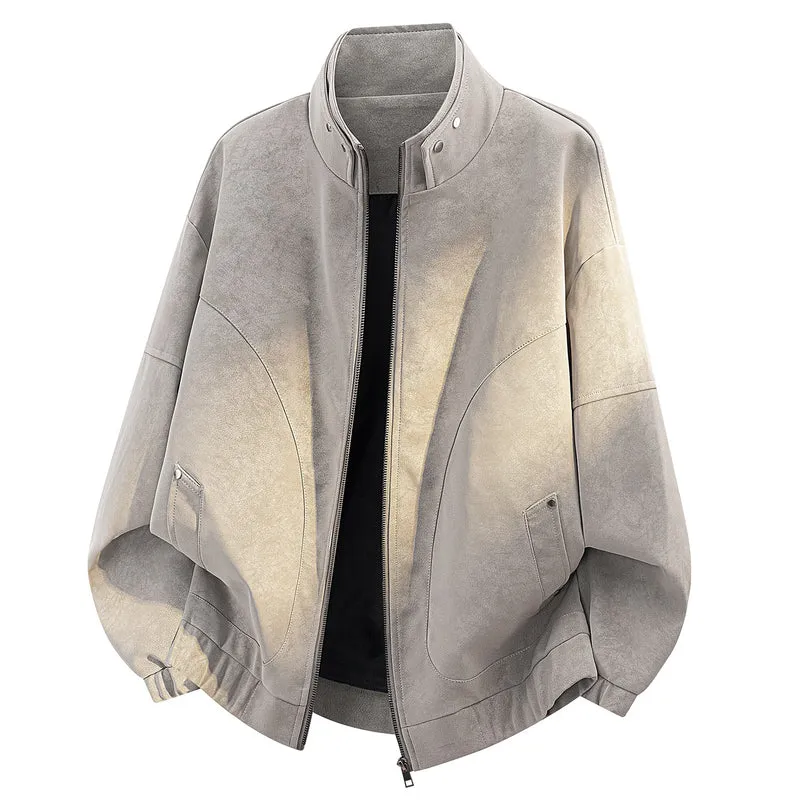 Herren Oversize Velours-Optik Bomberjacke mit hohem Stehkragen, asymmetrischer Brustpasse & elastischem Saum Drune