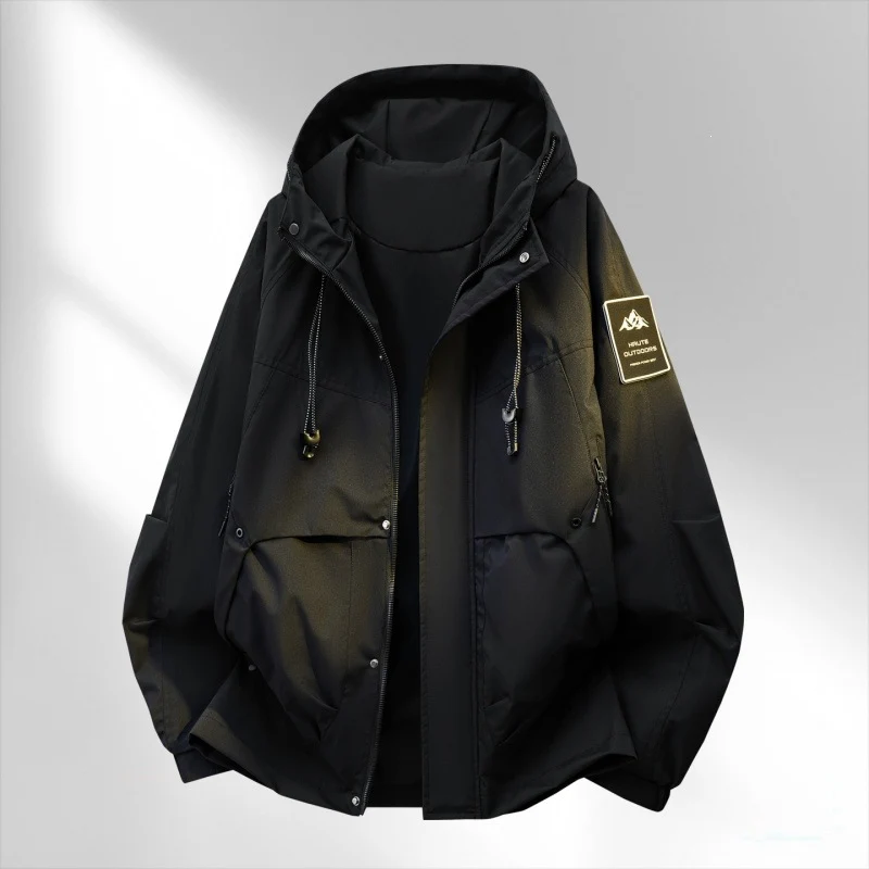 Herren Oversize-Utility-Outdoorjacke mit Kapuze, wattierter Innenlage & Multifunktionstaschen Drune