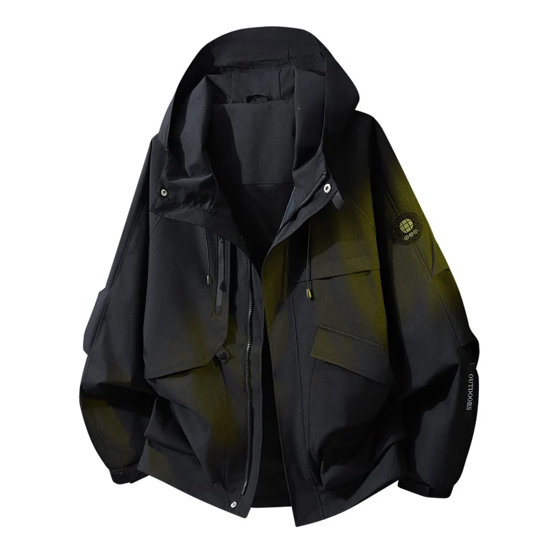 Herren Oversize Utility-Kapuzenjacke mit Multifunktions-Taschen, Zwei-Wege-Reißverschluss & verstellbarem Saum Drune