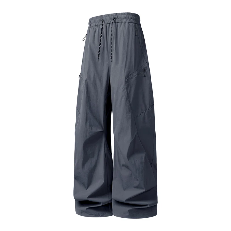 Herren Oversize-Utility-Cargo-Hose aus leichtem Nylon mit elastischem Kordbund, seitlichen Reißverschlusstaschen & weiter Ballon-Silhouette Drune
