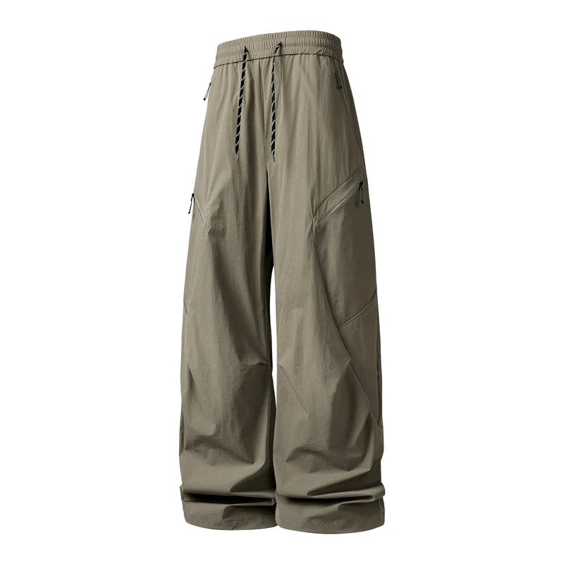 Herren Oversize-Utility-Cargo-Hose aus leichtem Nylon mit elastischem Kordbund, seitlichen Reißverschlusstaschen & weiter Ballon-Silhouette Drune