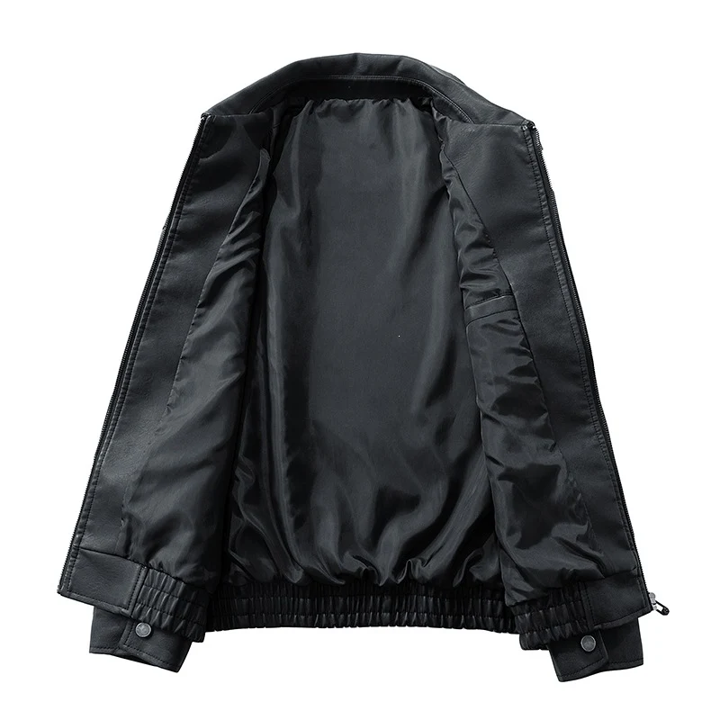 Herren Oversize Utility-Bomberjacke aus Kunstleder mit geripptem Saum und Hemdkragen Drune