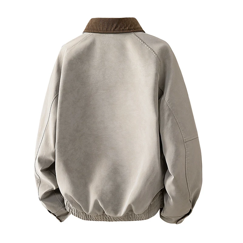Herren Oversize Utility-Bomberjacke aus Kunstleder mit geripptem Saum und Hemdkragen Drune