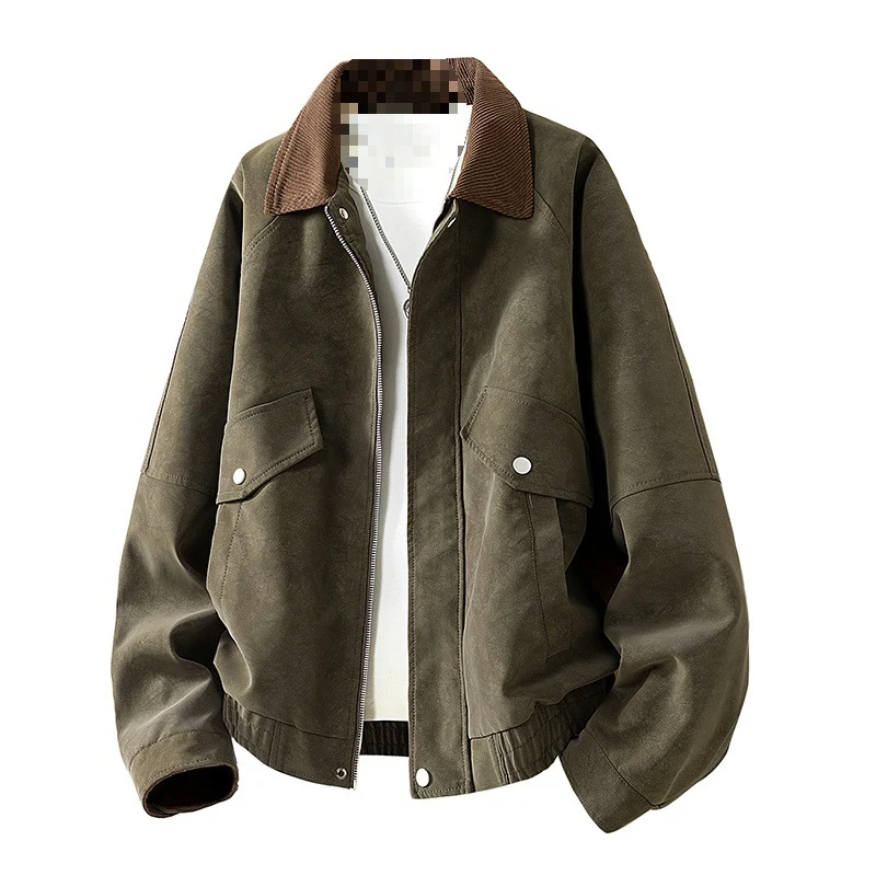 Herren Oversize Utility-Bomberjacke aus Kunstleder mit geripptem Saum und Hemdkragen Drune