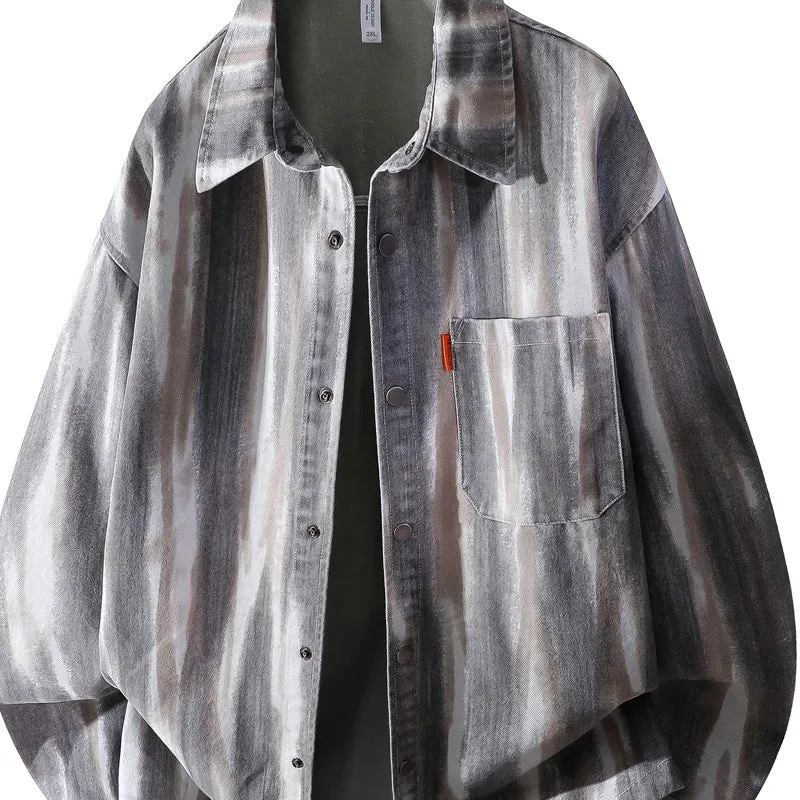 Herren Oversize-Überhemdjacke im Aquarell‑Streifenlook mit Brusttasche & softem Baumwollmix Drune