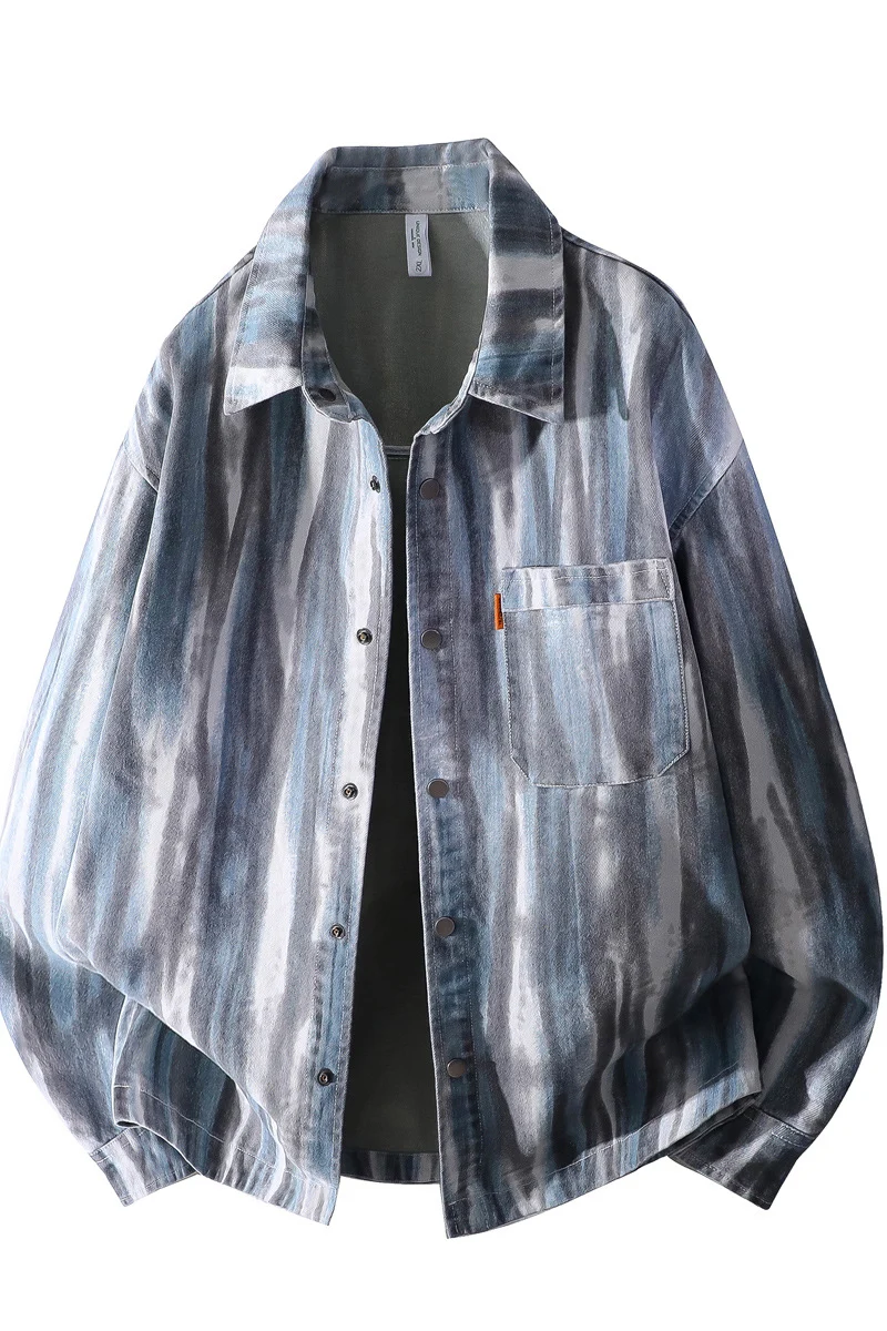 Herren Oversize-Überhemdjacke im Aquarell‑Streifenlook mit Brusttasche & softem Baumwollmix Drune