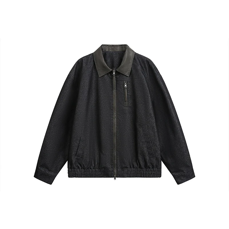 Herren Oversize-Übergangsjacke aus Wollmix mit Hemdkragen, Brust‑Zipper & elastischem Saum Drune
