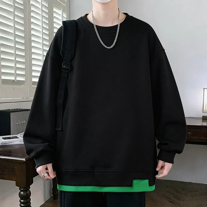 Herren Oversize‑Sweatshirt mit kontrastierenden Ärmeln, Rundhalsausschnitt & Labelpatch Drune