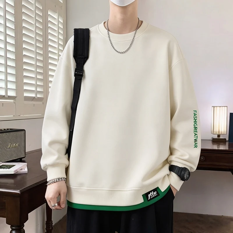 Herren Oversize‑Sweatshirt mit kontrastierenden Ärmeln, Rundhalsausschnitt & Labelpatch Drune