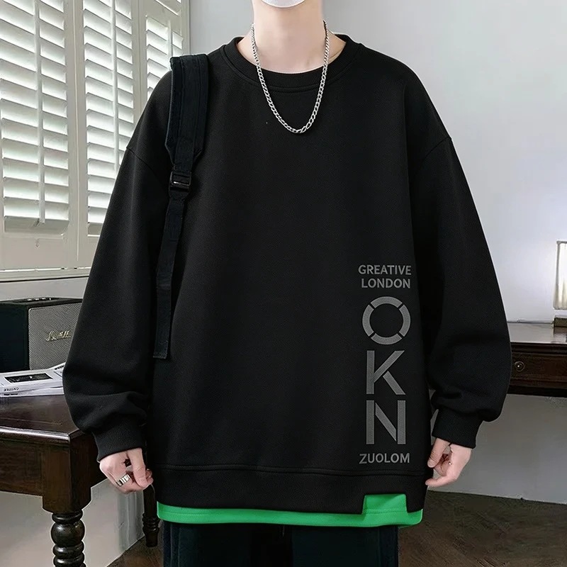 Herren Oversize‑Sweatshirt mit kontrastierenden Ärmeln, Rundhalsausschnitt & Labelpatch Drune