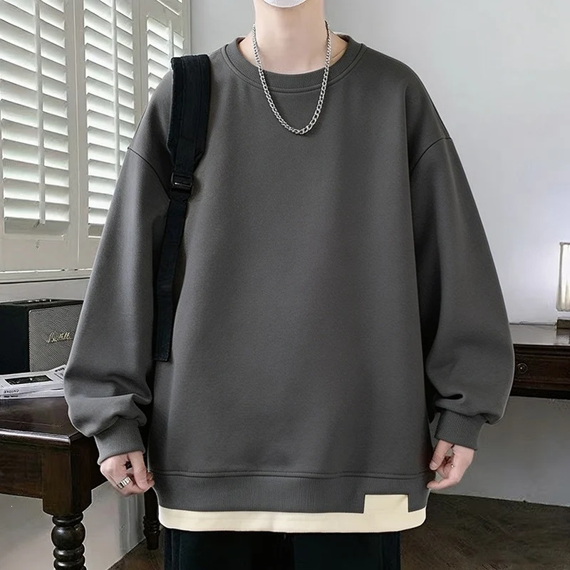 Herren Oversize‑Sweatshirt mit kontrastierenden Ärmeln, Rundhalsausschnitt & Labelpatch Drune