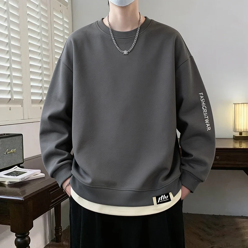 Herren Oversize‑Sweatshirt mit kontrastierenden Ärmeln, Rundhalsausschnitt & Labelpatch Drune