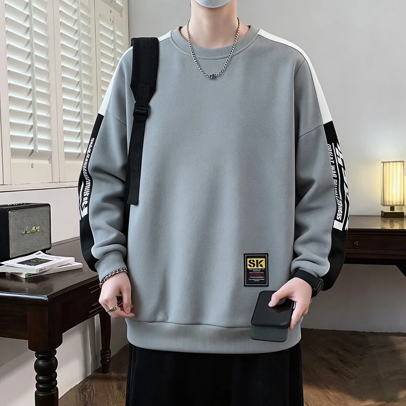 Herren Oversize‑Sweatshirt mit kontrastierenden Ärmeln, Rundhalsausschnitt & Labelpatch Drune