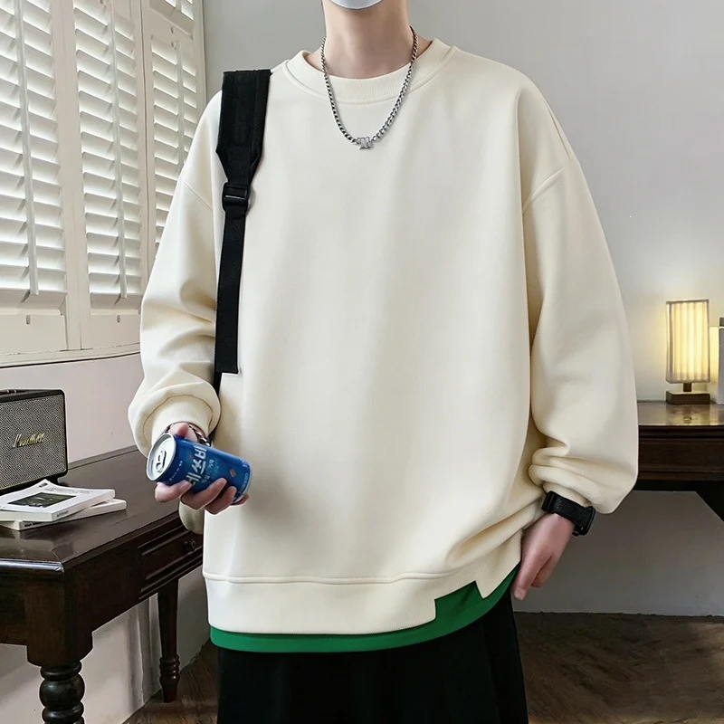 Herren Oversize‑Sweatshirt mit kontrastierenden Ärmeln, Rundhalsausschnitt & Labelpatch Drune